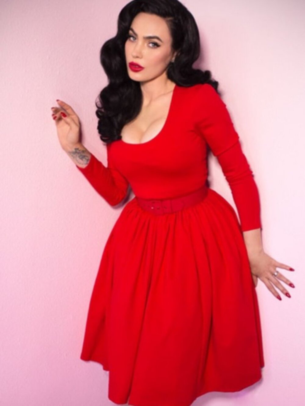 Vixen By Micheline Pitt Troublemaker Swing Dress In Red - XL